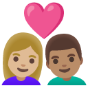 couple with heart: woman, man, medium-light skin tone, medium skin tone on Google