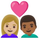 couple with heart: woman, man, medium-light skin tone, medium-dark skin tone on Google