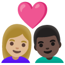 couple with heart: woman, man, medium-light skin tone, dark skin tone on Google