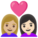 couple with heart: woman, woman, medium-light skin tone, light skin tone on Google