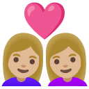 couple with heart: woman, woman, medium-light skin tone on Google