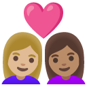 couple with heart: woman, woman, medium-light skin tone, medium skin tone on Google