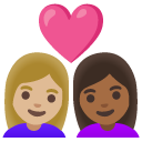 couple with heart: woman, woman, medium-light skin tone, medium-dark skin tone on Google