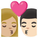 kiss: woman, man, medium-light skin tone, light skin tone on Google