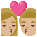 kiss: woman, man, medium-light skin tone on Google