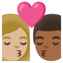 kiss: woman, man, medium-light skin tone, medium-dark skin tone on Google