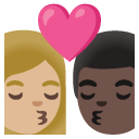 kiss: woman, man, medium-light skin tone, dark skin tone on Google