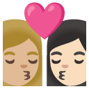 kiss: woman, woman, medium-light skin tone, light skin tone on Google