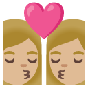 kiss: woman, woman, medium-light skin tone on Google