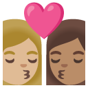 kiss: woman, woman, medium-light skin tone, medium skin tone on Google