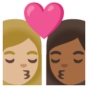 kiss: woman, woman, medium-light skin tone, medium-dark skin tone on Google
