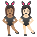 women with bunny ears: medium skin tone, light skin tone on Google
