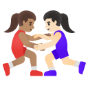 women wrestling: medium skin tone, light skin tone on Google