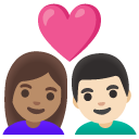 couple with heart: woman, man, medium skin tone, light skin tone on Google