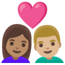 couple with heart: woman, man, medium skin tone, medium-light skin tone on Google