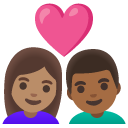 couple with heart: woman, man, medium skin tone, medium-dark skin tone on Google