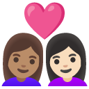 couple with heart: woman, woman, medium skin tone, light skin tone on Google