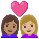 couple with heart: woman, woman, medium skin tone, medium-light skin tone on Google