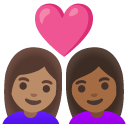 couple with heart: woman, woman, medium skin tone, medium-dark skin tone on Google