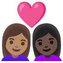 couple with heart: woman, woman, medium skin tone, dark skin tone on Google