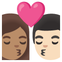 kiss: woman, man, medium skin tone, light skin tone on Google