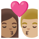 kiss: woman, man, medium skin tone, medium-light skin tone on Google
