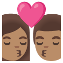 kiss: woman, man, medium skin tone on Google