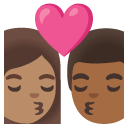 kiss: woman, man, medium skin tone, medium-dark skin tone on Google