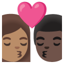 kiss: woman, man, medium skin tone, dark skin tone on Google