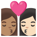 kiss: woman, woman, medium skin tone, light skin tone on Google