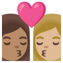 kiss: woman, woman, medium skin tone, medium-light skin tone on Google