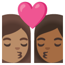 kiss: woman, woman, medium skin tone, medium-dark skin tone on Google