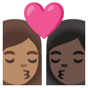 kiss: woman, woman, medium skin tone, dark skin tone on Google
