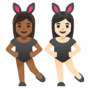 women with bunny ears: medium-dark skin tone, light skin tone on Google