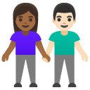 woman and man holding hands: medium-dark skin tone, light skin tone on Google
