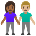 woman and man holding hands: medium-dark skin tone, medium-light skin tone on Google