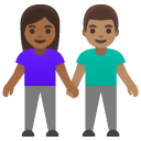 woman and man holding hands: medium-dark skin tone, medium skin tone on Google