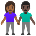 woman and man holding hands: medium-dark skin tone, dark skin tone on Google