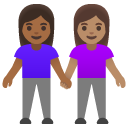 women holding hands: medium-dark skin tone, medium skin tone on Google