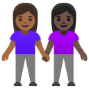 women holding hands: medium-dark skin tone, dark skin tone on Google