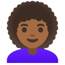 woman: medium-dark skin tone, curly hair on Google