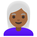 woman: medium-dark skin tone, white hair on Google
