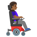 woman in motorized wheelchair facing right: medium-dark skin tone on Google