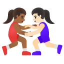 women wrestling: medium-dark skin tone, light skin tone on Google