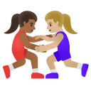 women wrestling: medium-dark skin tone, medium-light skin tone on Google