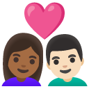 couple with heart: woman, man, medium-dark skin tone, light skin tone on Google