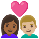 couple with heart: woman, man, medium-dark skin tone, medium-light skin tone on Google