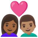 couple with heart: woman, man, medium-dark skin tone, medium skin tone on Google