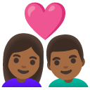 couple with heart: woman, man, medium-dark skin tone on Google