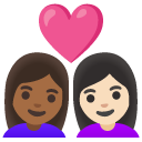 couple with heart: woman, woman, medium-dark skin tone, light skin tone on Google
